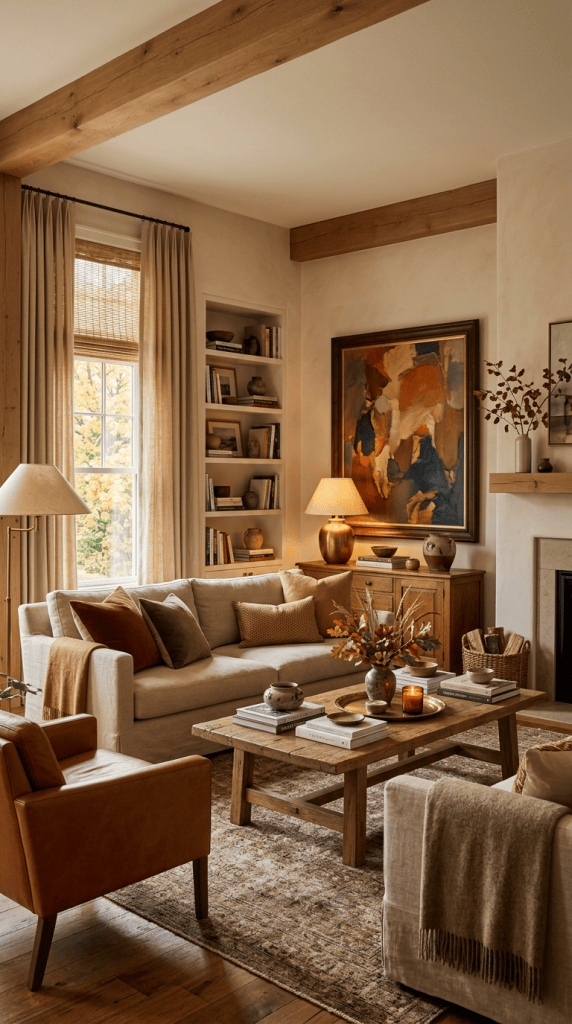 Warm sophisticated layered Midwest living room
